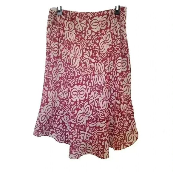 Ann Taylor Women's Red & White Floral Poly Georgette Lined Flowy Skirt - Picture 5 of 9